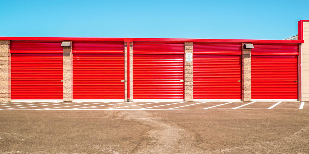 Outdoor units withbright doors at StorQuest Express Self Service Storage in South Lake Tahoe, California