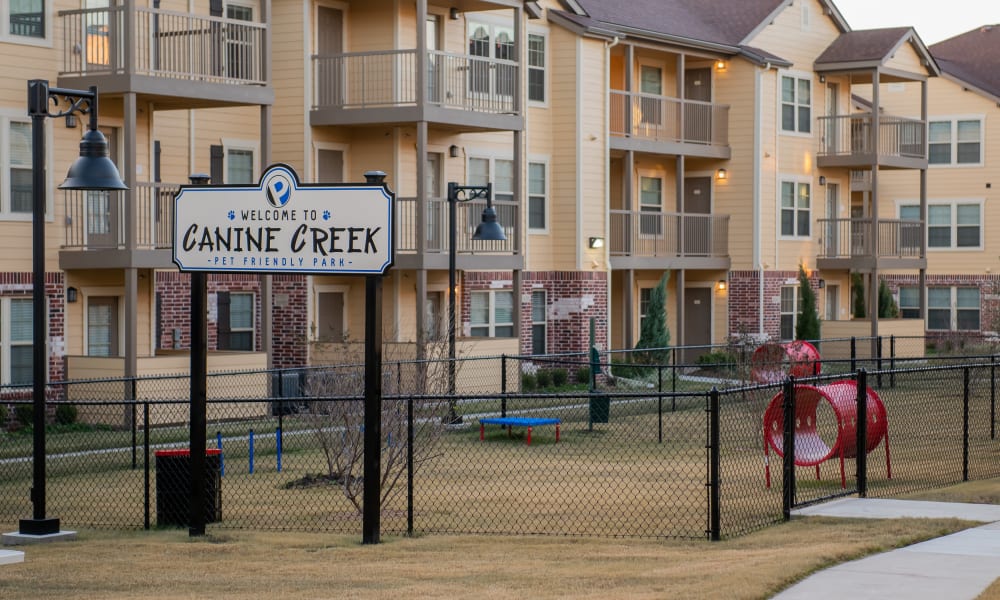 Large onsite dog park at Portico at Friars Creek Apartments in Temple, Texas