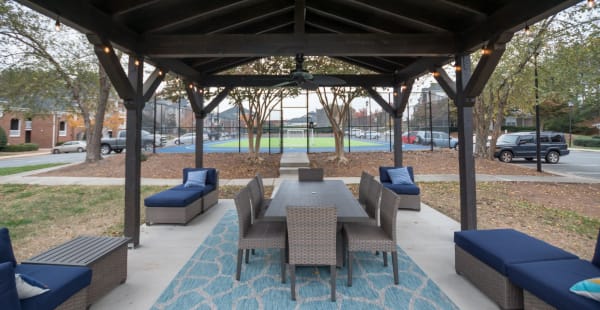 Outdoor community seating area at Palmetto Place in Fort Mill, South Carolina