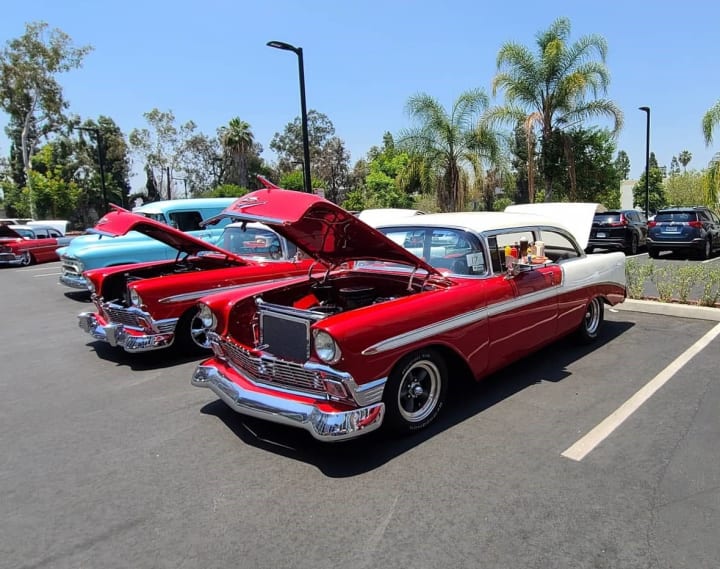 Class cars filled the West Covina (CA) parking lot.