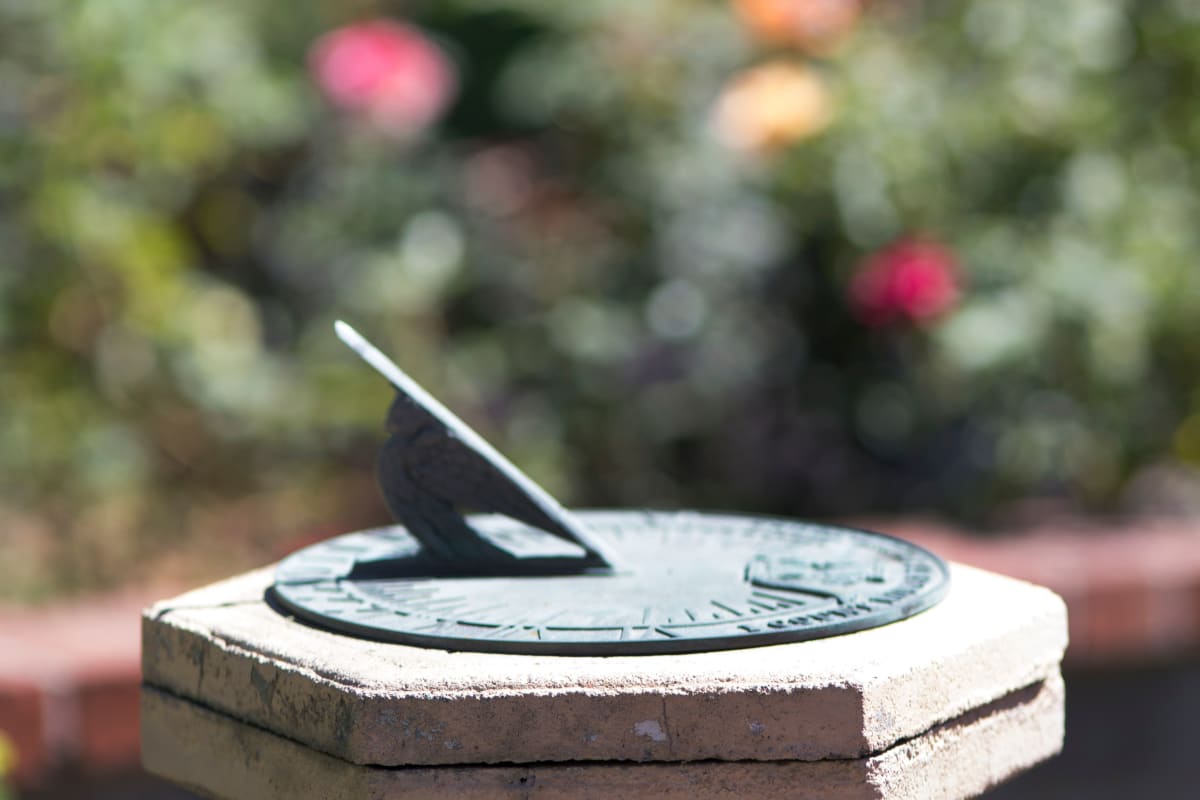 A sundial in the garden at Gables of Ojai in Ojai, California