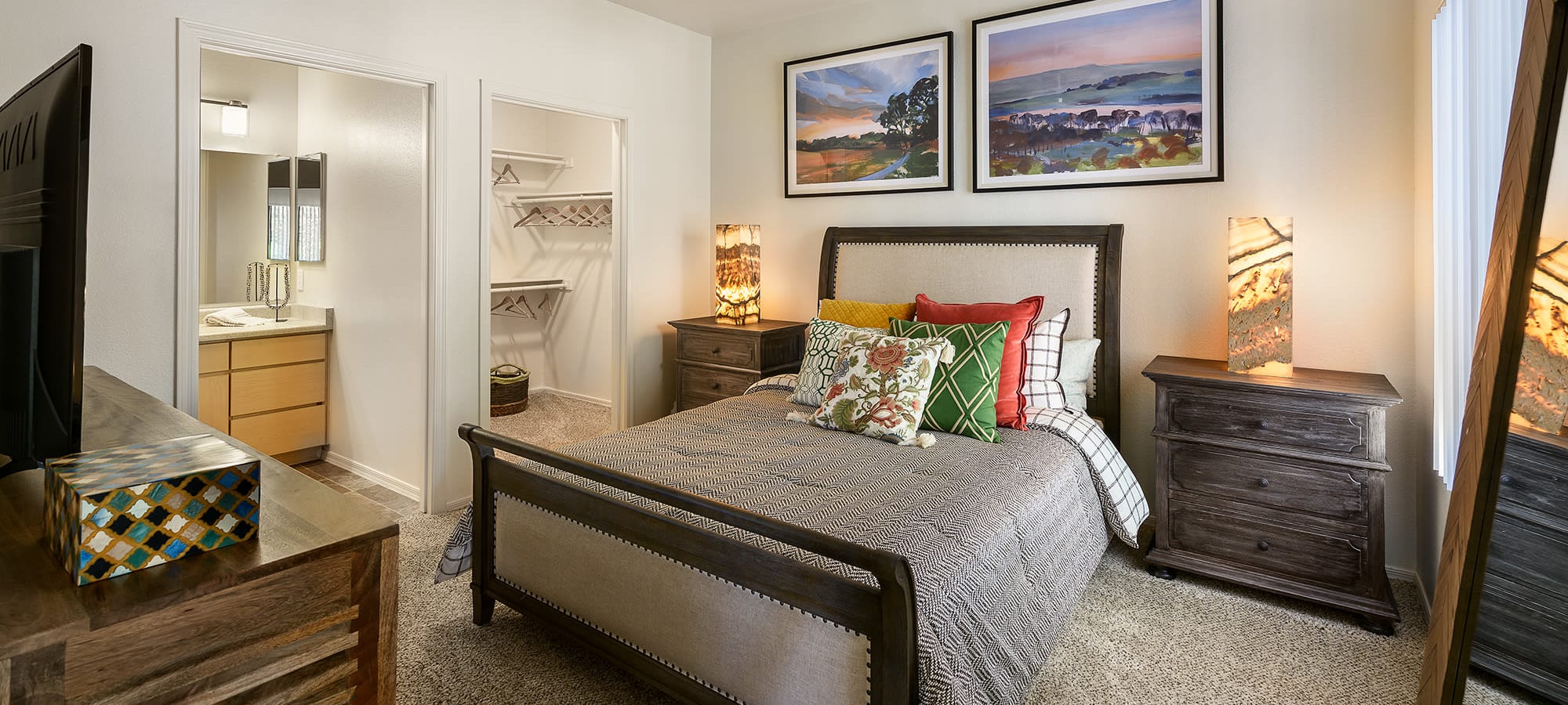 Luxury primary bedroom at Waterside at Ocotillo in Chandler, Arizona