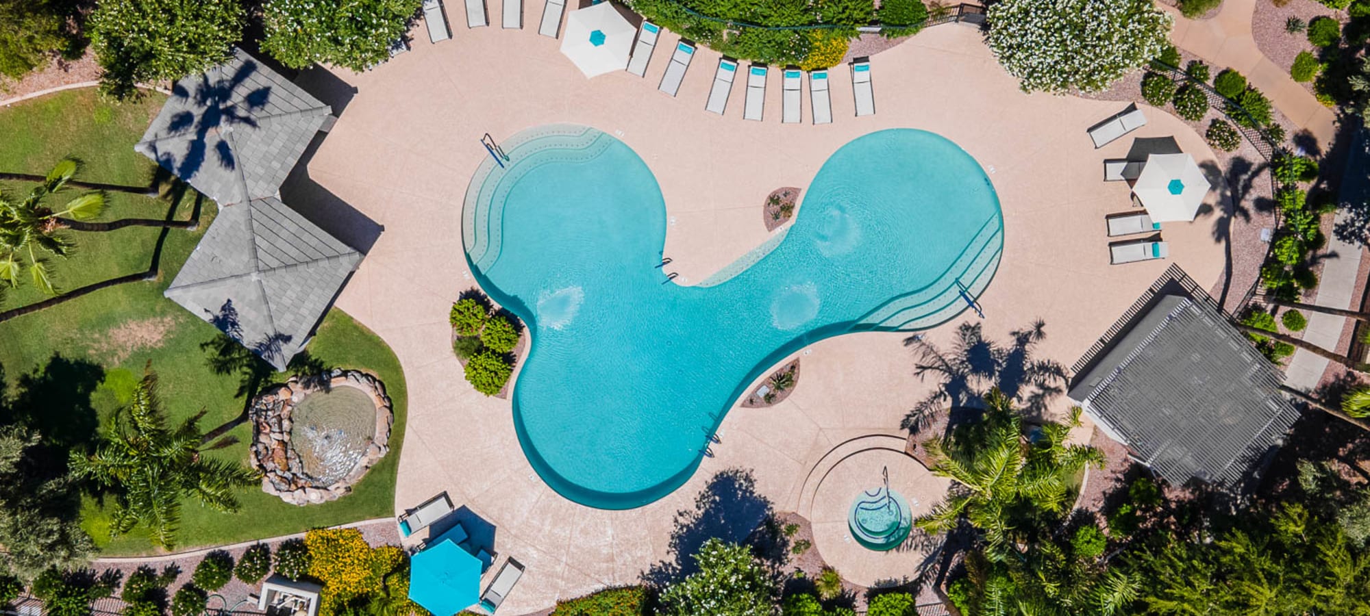Aerial shot of pool at Waterside at Ocotillo in Chandler, Arizona