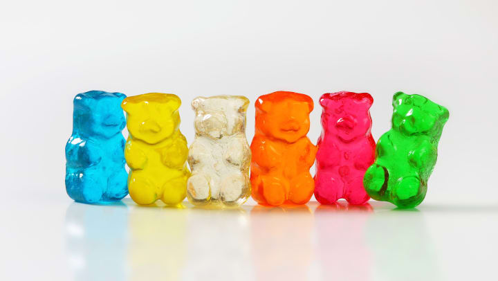 Fruit flavored gummy bears in assorted colors