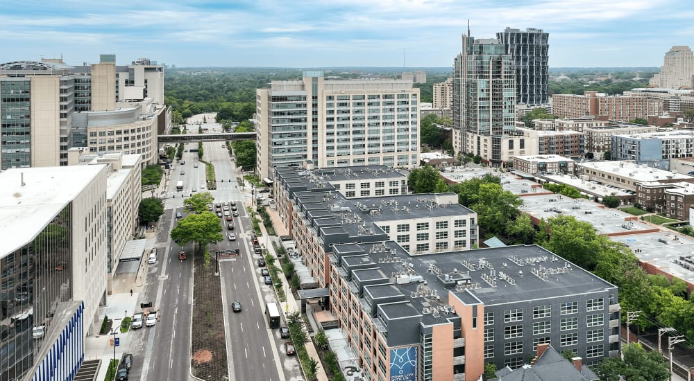Aerial view of community at Metropolitan Flats in Saint Louis, Missouri