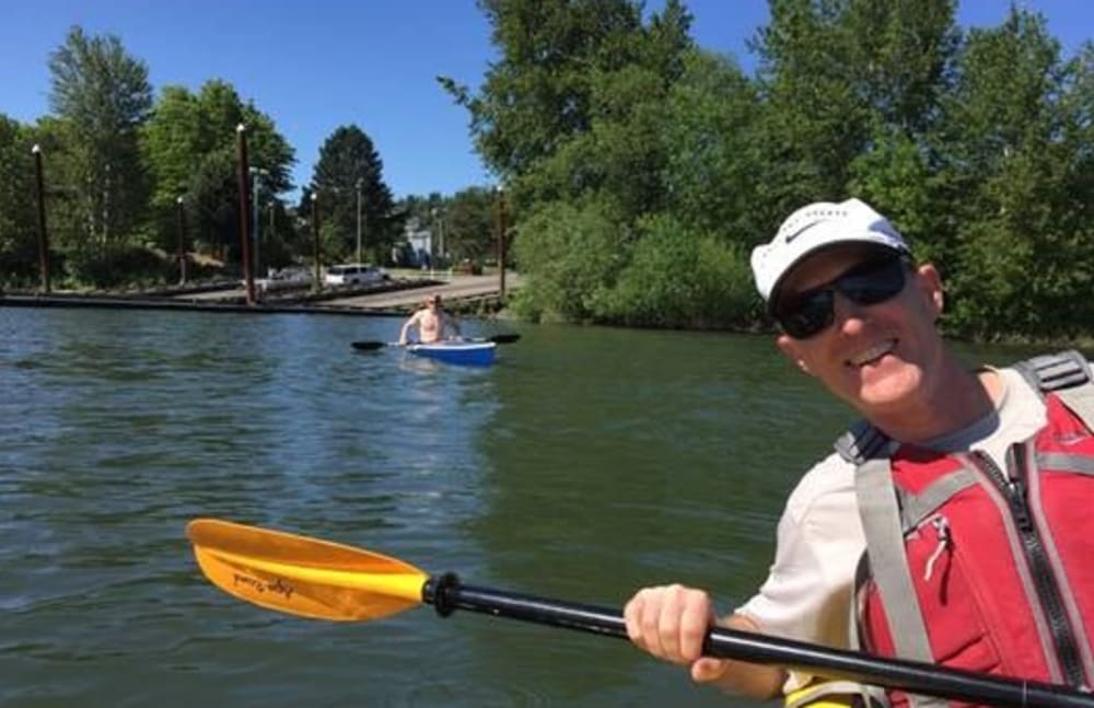 Bret Cope from Touchmark Central Office in Beaverton, Oregon cayaking