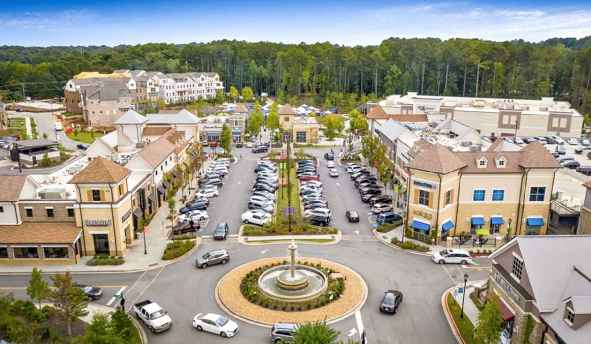 Aerial view of the community at Bradford Gwinnett Apartments & Townhomes in Norcross, Georgia