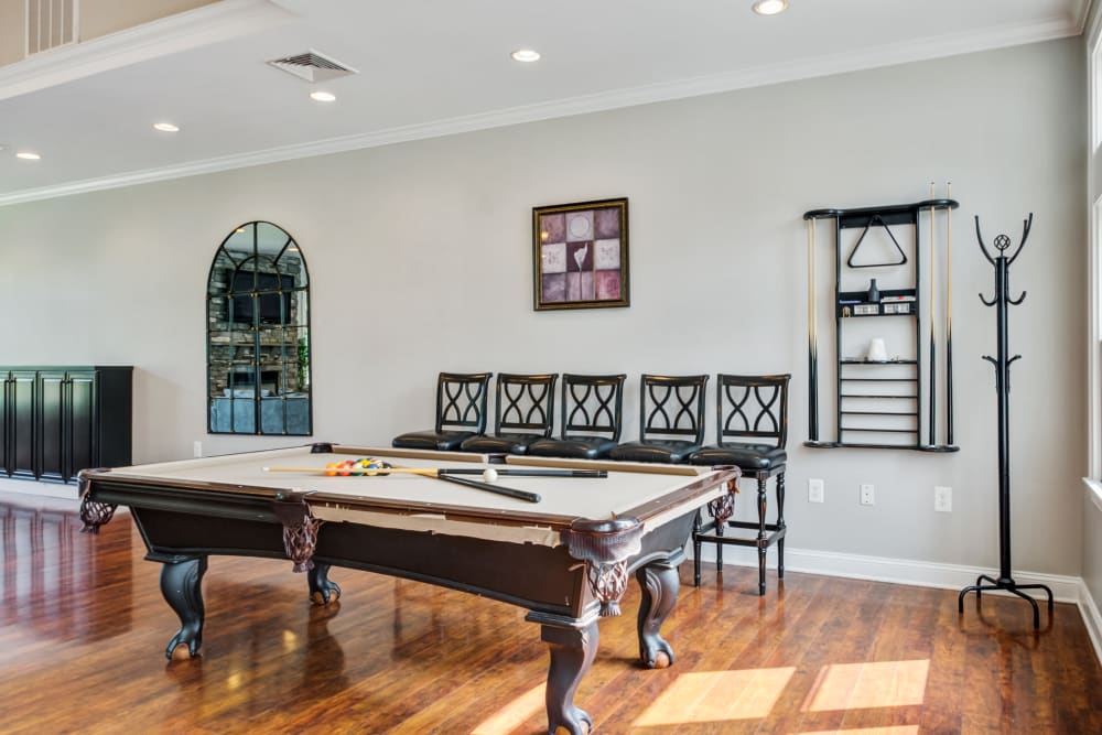 lounge with a pool table at Westgate Village Apartments in Malvern, Pennsylvania