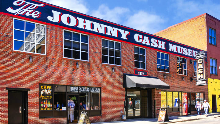 The red brick exterior of the Johnny Cash Museum building