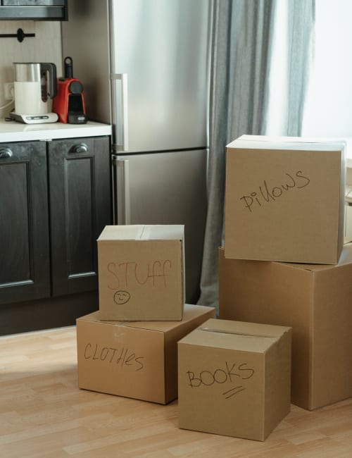 Belongings packed in boxes at S&S Property Management in Nashville, Tennessee