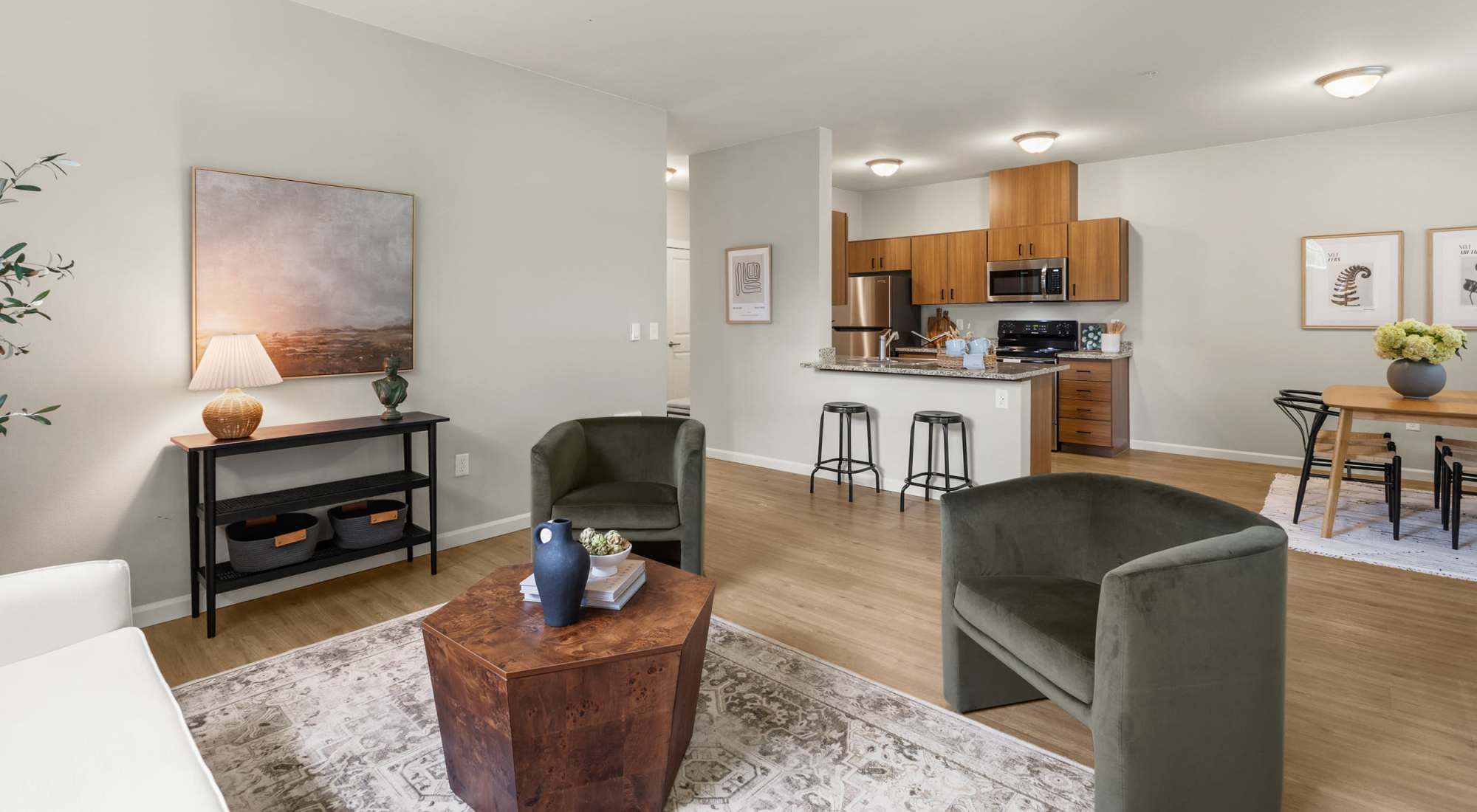 Aesthetically decorated cozy leasing office at Shaff Square Apartments in Stayton, Oregon