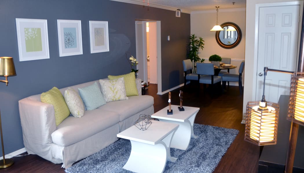 Open-concept floor plan with hardwood floors in model home at Grayson Ridge in North Richland Hills, Texas