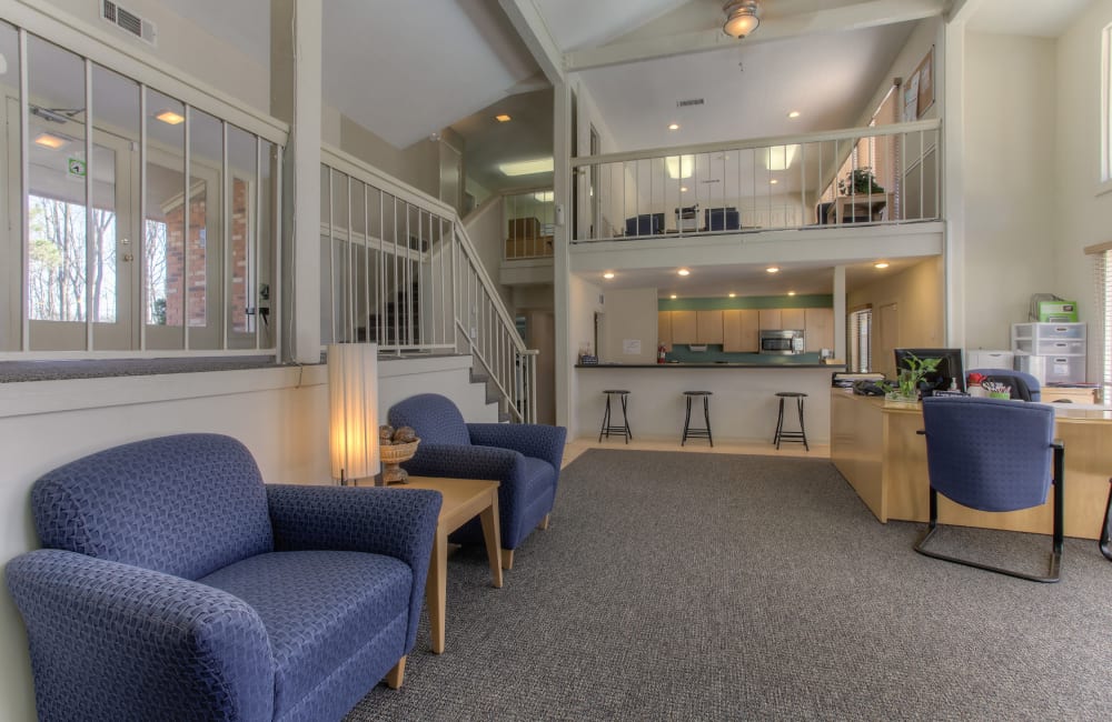 Two story clubhouse at Enclave at North Point Apartment Homes in Winston Salem, North Carolina