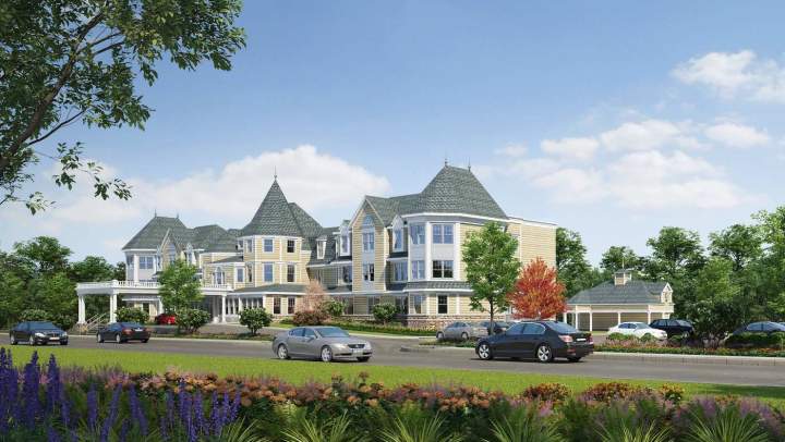 Exterior community image with building and sky. 