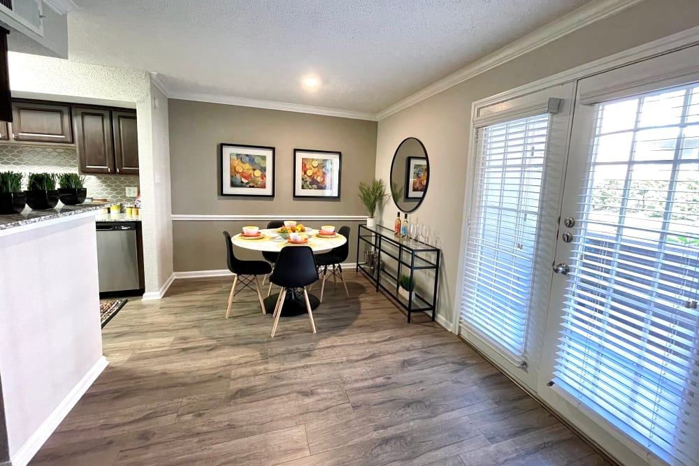 Dining nook in a model apartment at The Abbey at Montgomery Park in Conroe, Texas