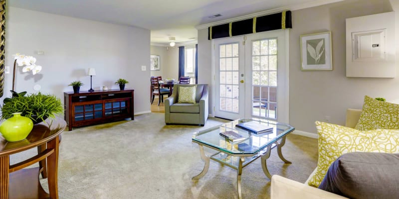 Model living room at Tuscany Gardens in Windsor Mill, Maryland