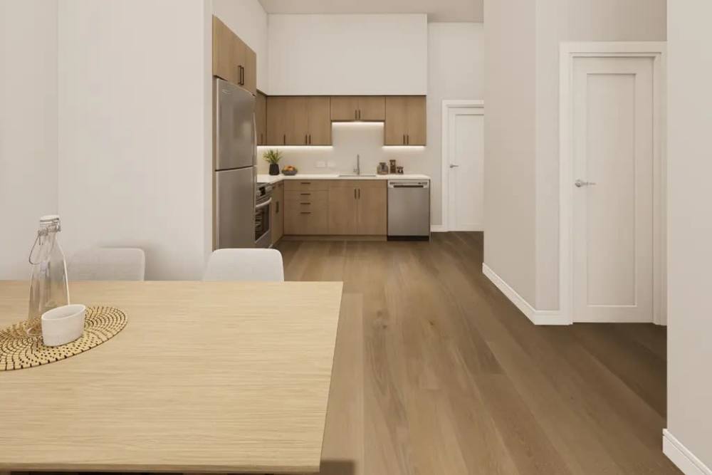Kitchen and dining area at The Acacia in Palo Alto, California