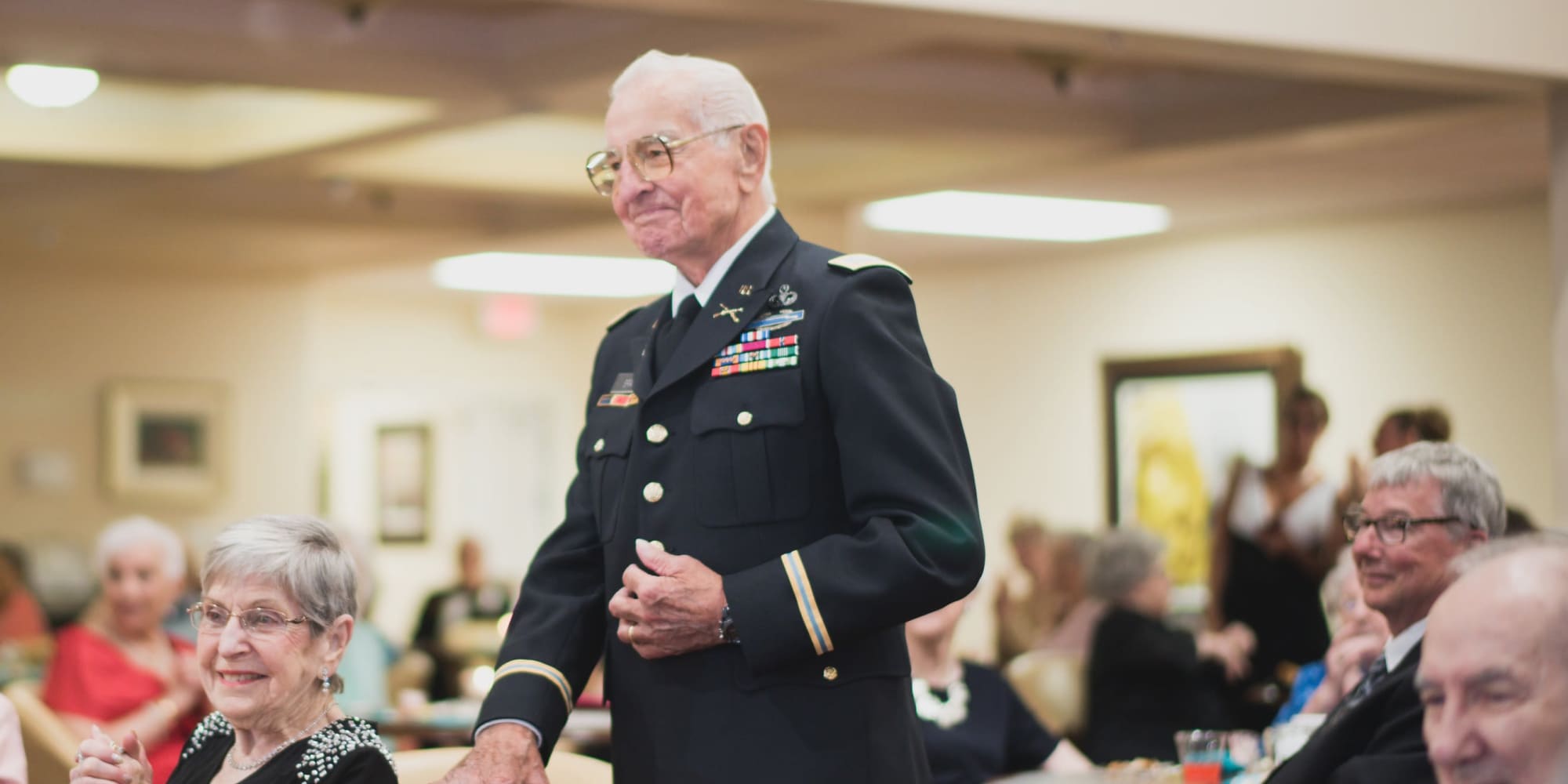 A veteran resident being recognized at El Dorado Estates Gracious Retirement Living in El Dorado Hills, California