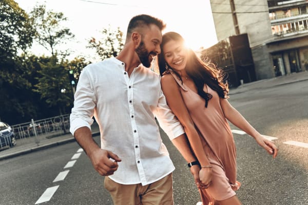 Couple going for a stroll at FirstStreet Ballpark Village in Goodyear, Arizona