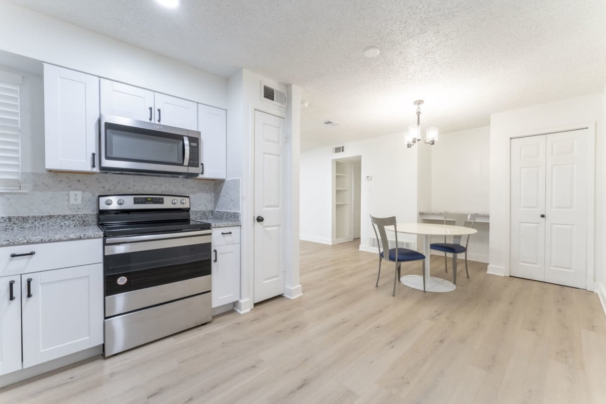 Model kitchen with large cabinets at Pearl Park in San Antonio, Texas
