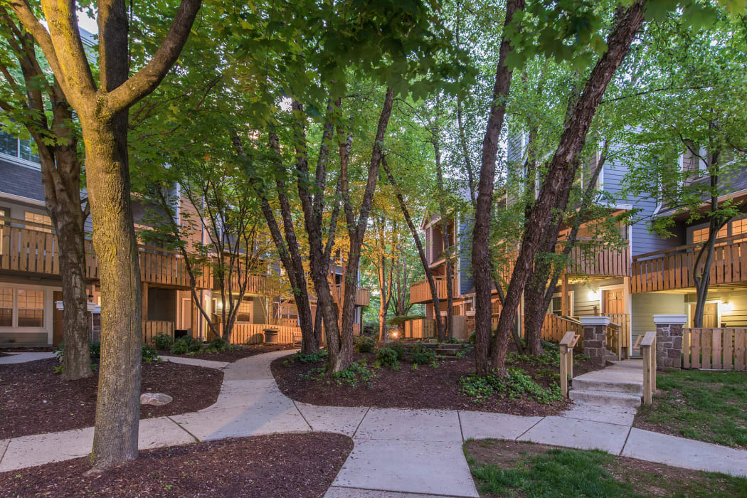 A community courtyard at Timberlawn Crescent in North Bethesda, Maryland. 