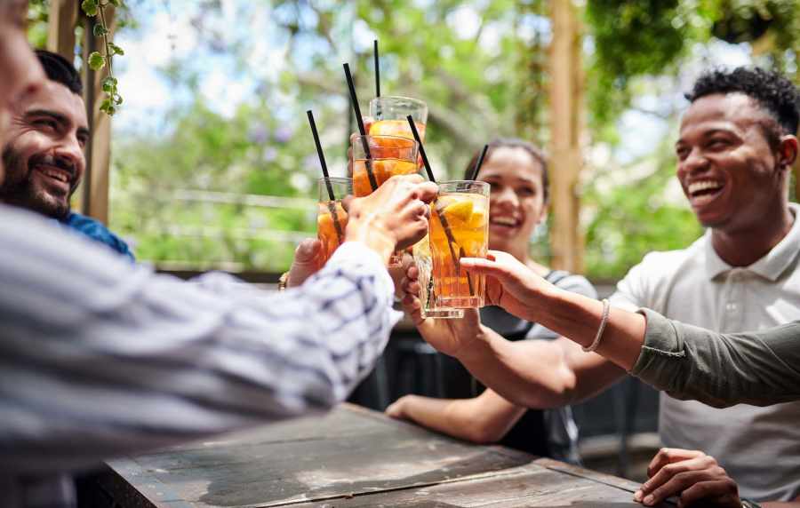 Residents enjoying drinks at Cotton Wood Apartments in Dublin, California,