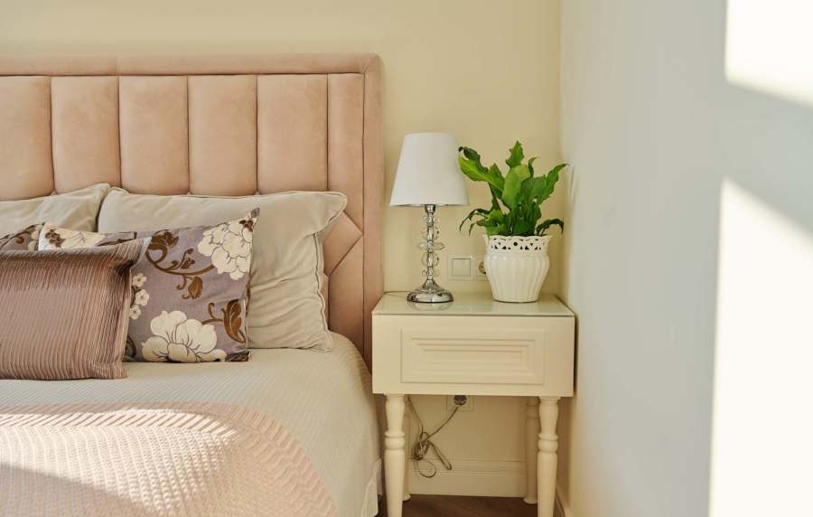 Elegant minimalist bedroom at Cypress Point in Mooresville, North Carolina