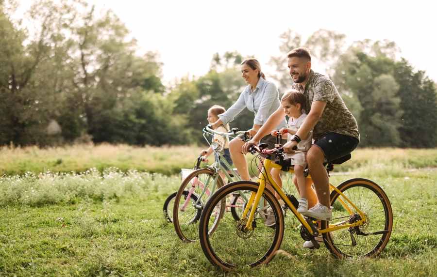 Resident family biking near Foundry on Fifth in Renton, Washington