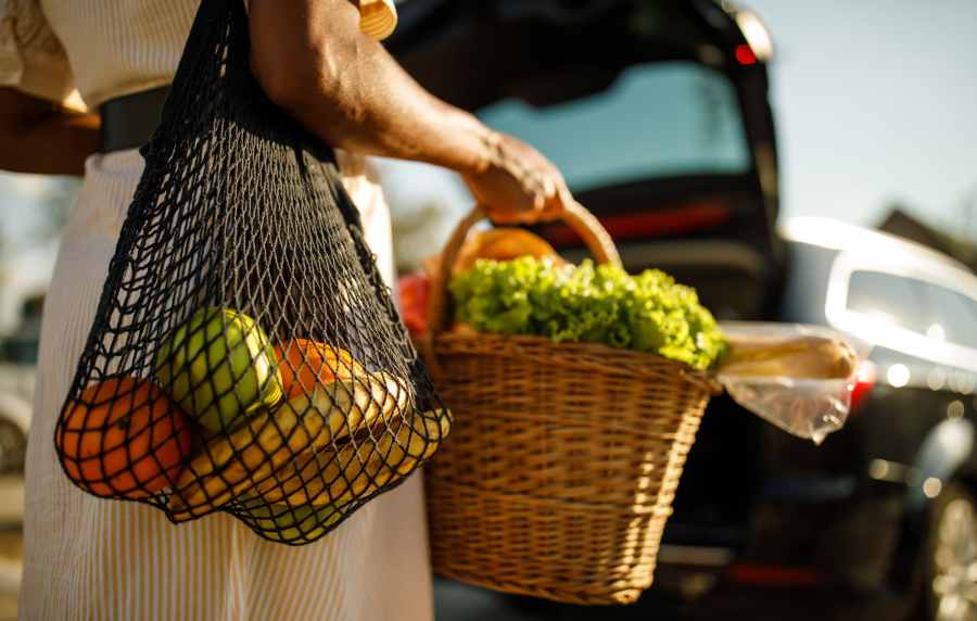 Resident coming out whit shopped grocery near Southfork Lake in Manvel, Texas