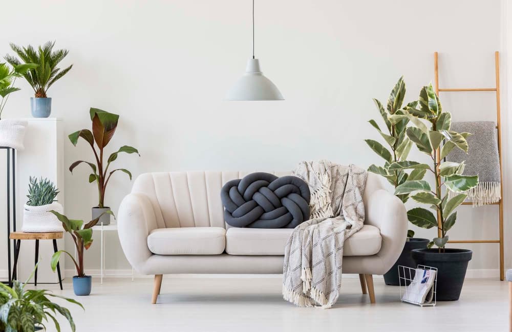 Modern living room with lamp at Colt's Crossing Apartments in Georgetown, Kentucky