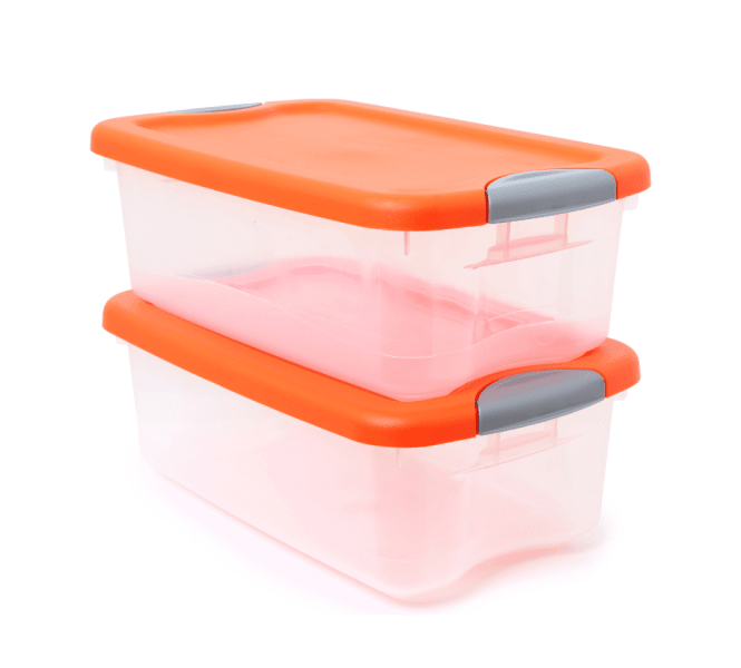 use clear storage bins to organize