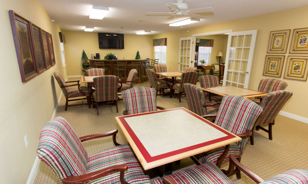 Bar seating and dining room seating at The Keystones of Cedar Rapids in Cedar Rapids, Iowa