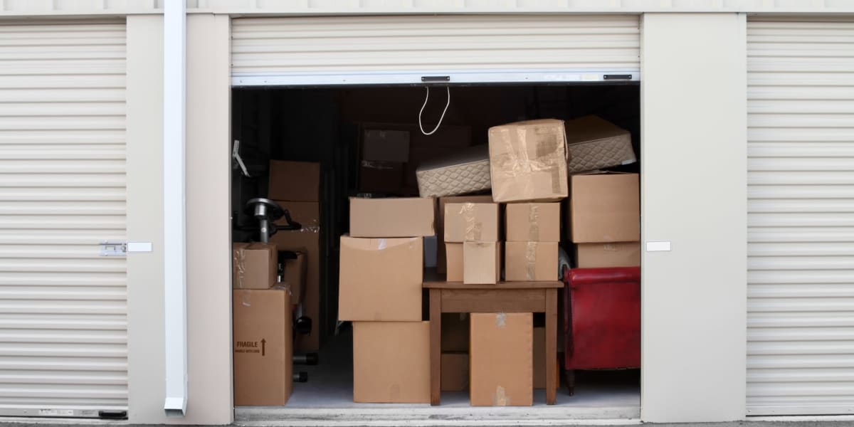An open storage unit at Another Closet Storage in Bandera, Texas