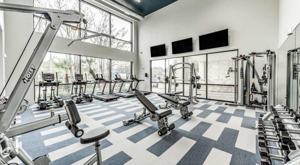 Community fitness center at Briar Forest Lofts in Houston, Texas