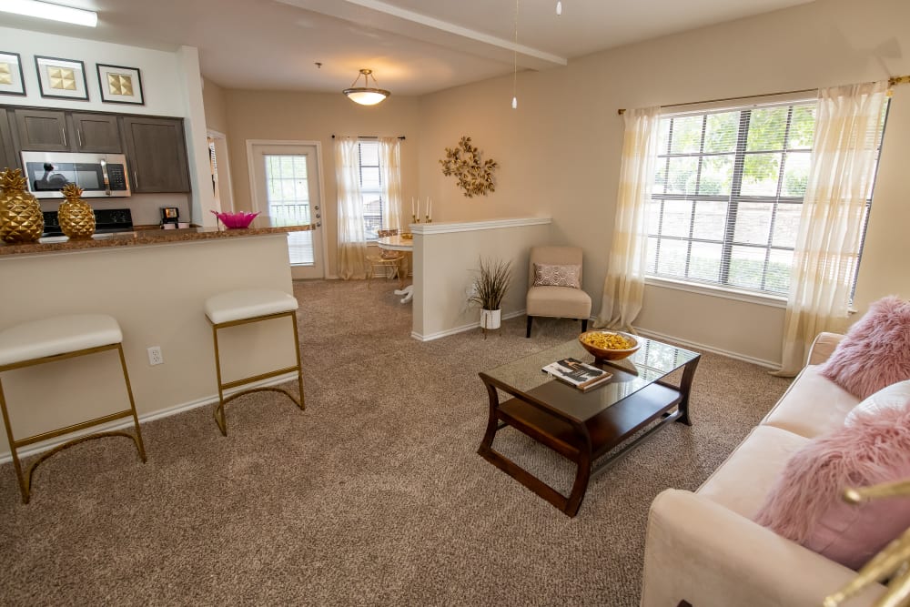 Bright living room at Arbors of Pleasant Valley in Little Rock, Arkansas