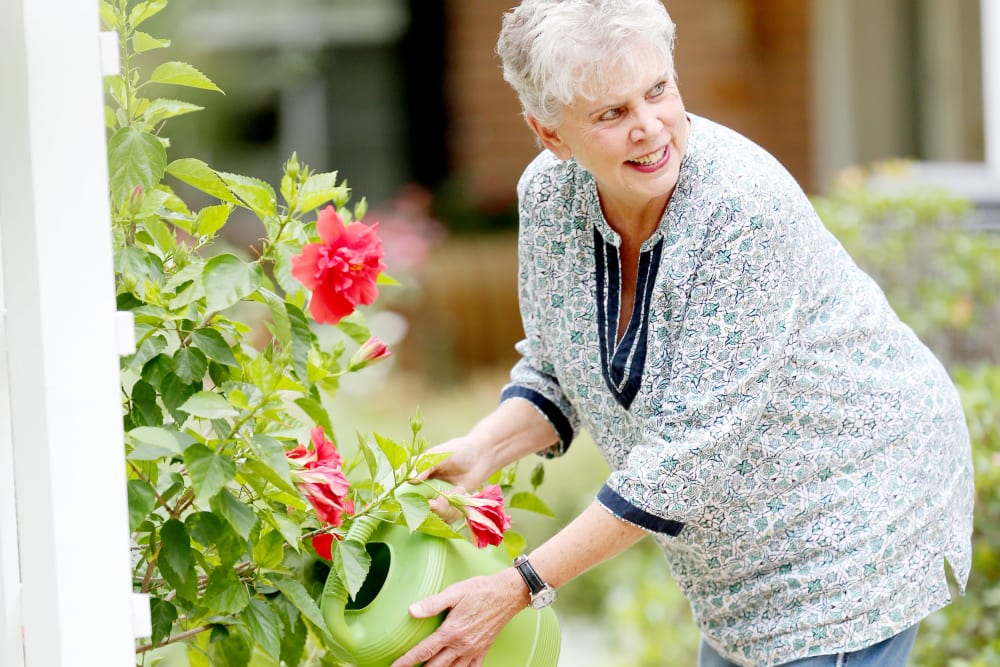 A resident gardening at Providence Assisted Living.