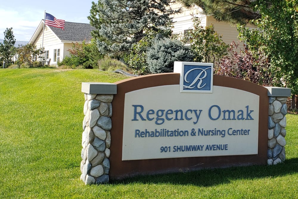 Signage outside of Regency Omak Rehabilitation and Nursing Center in Omak, Washington