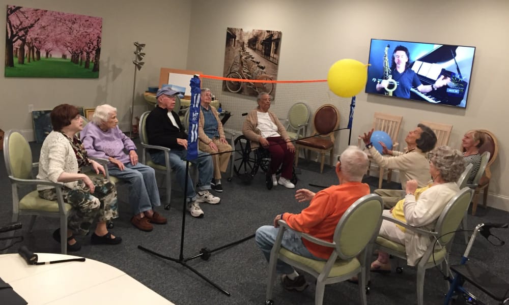 Balloon Volleyball at The Mansions at Alpharetta Assisted Living and Memory Care.
