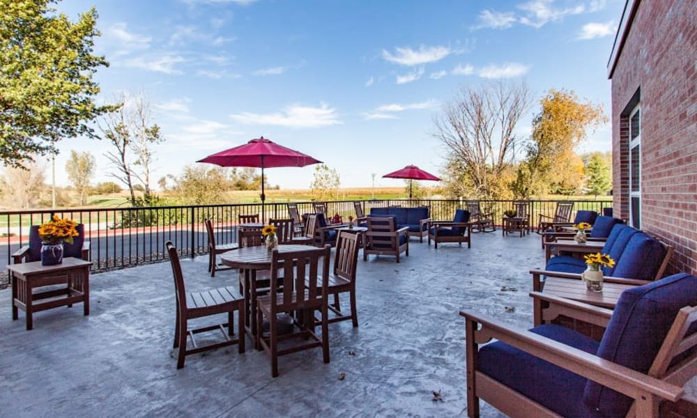 Patio with outside seating at Keystone Place at Forevergreen in North Liberty, Iowa