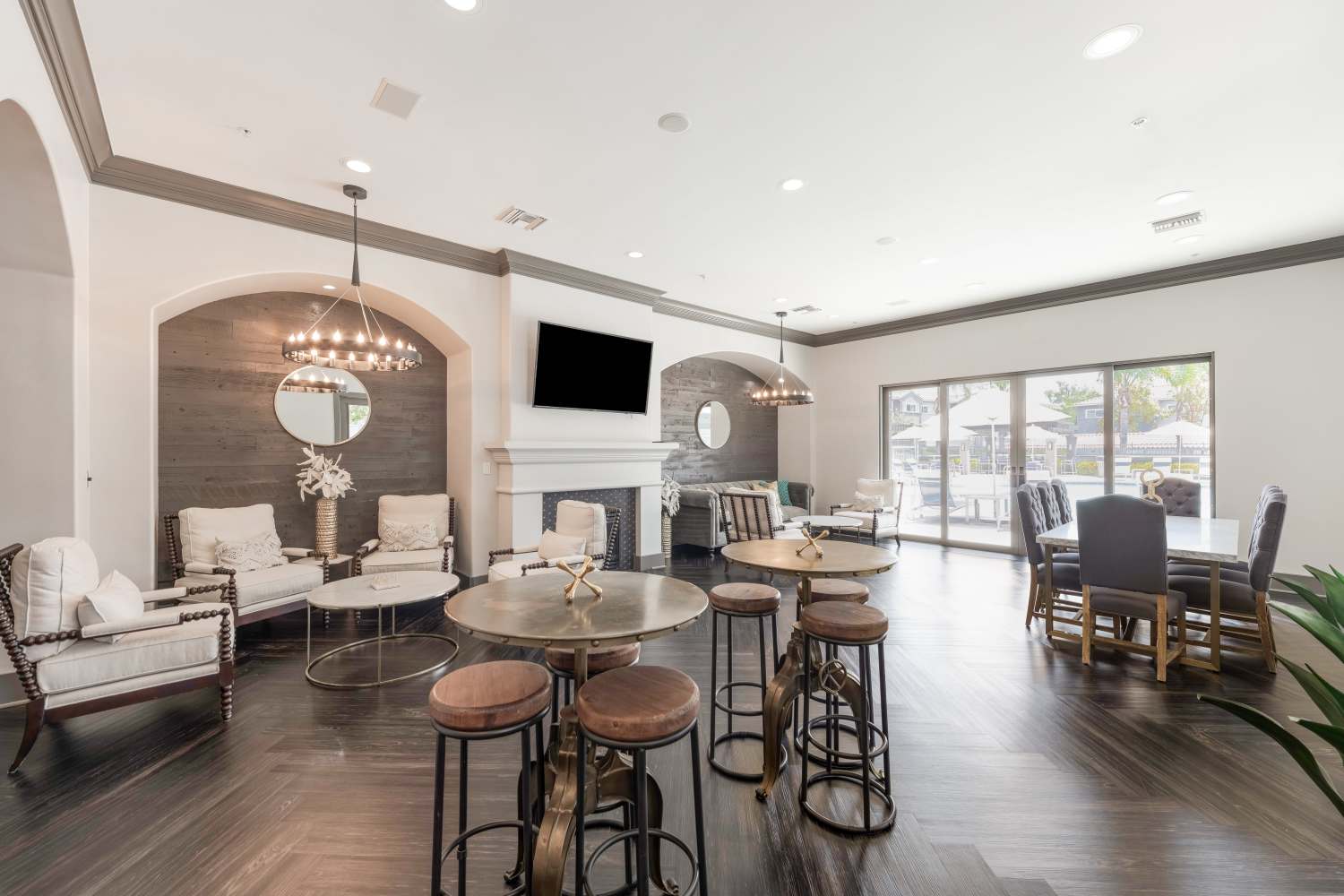Community clubhouse lobby at Madrid Apartments in Mission Viejo, California