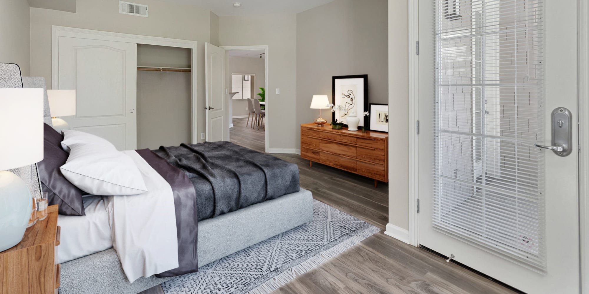 Modern bedroom at The Kensington in Pleasanton, California