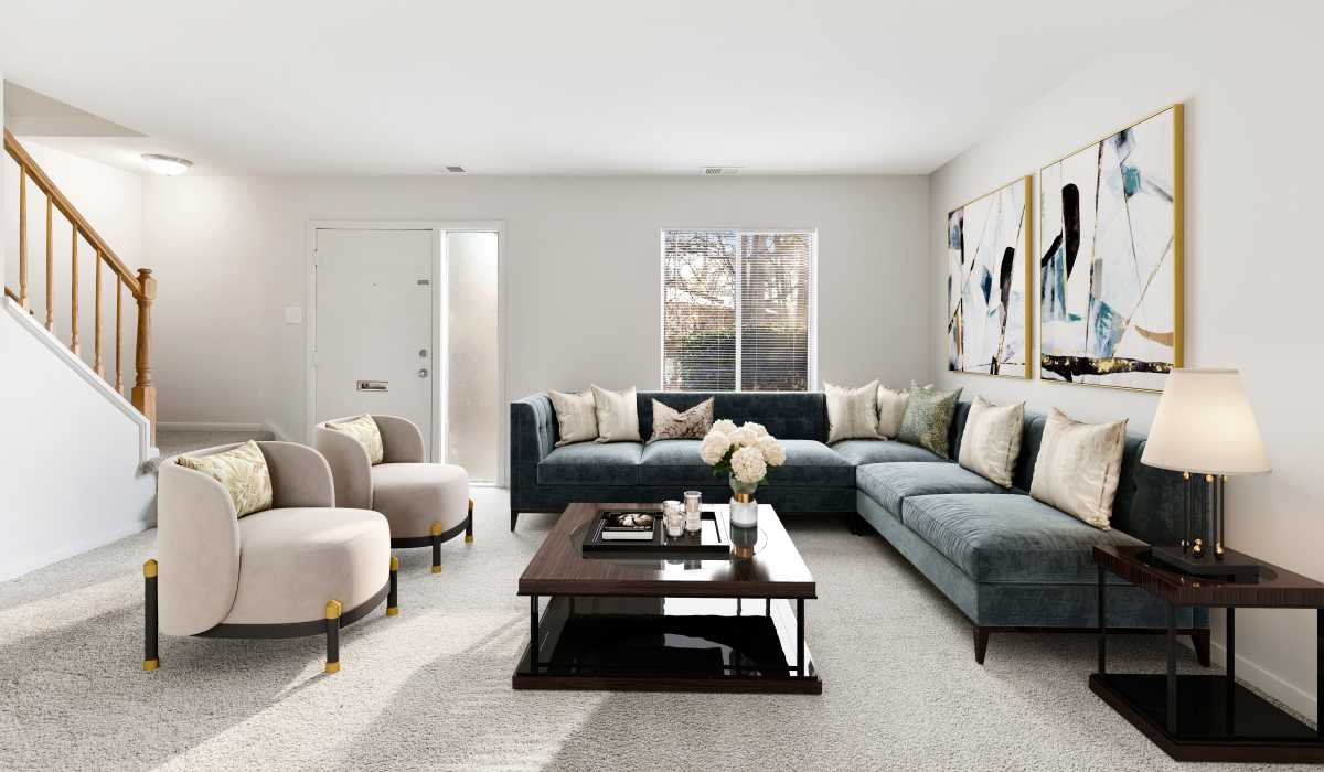 Modern living room at Three Chopt West Apartments in Henrico, Virginia