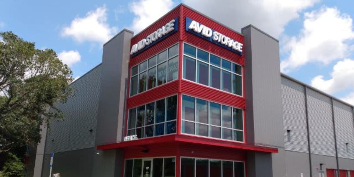 Outside the modern facility at Avid Storage in Pace, Florida