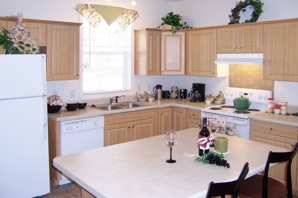 A kitchen in a home at Discovery Village in Joint Base Lewis-McChord, Washington