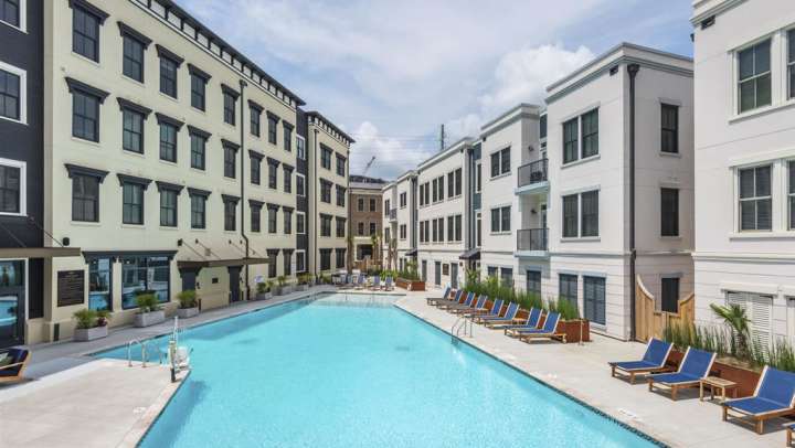 3d image of apartments with swimming pool