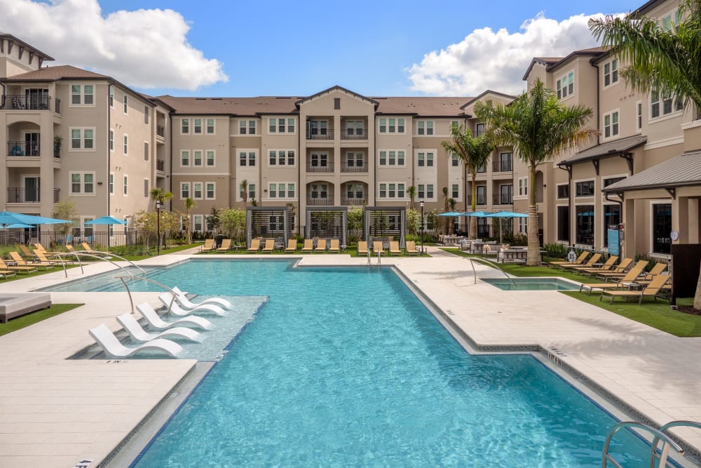 Gorgeous resort-style pool at Murano at Three Oaks in Fort Myers, Florida