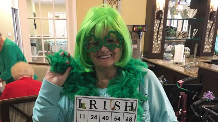 Barkley Place (FL) resident shows off her St. Patrick