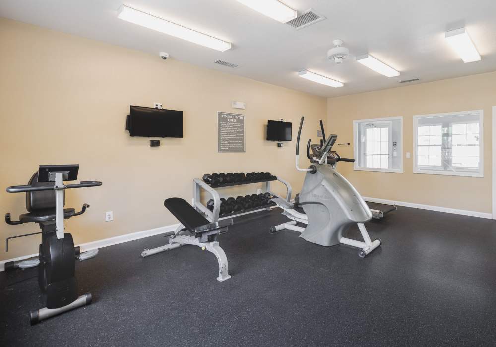 Fitness studio with treadmills and weight machines at River Landing in Myrtle Beach, South Carolina