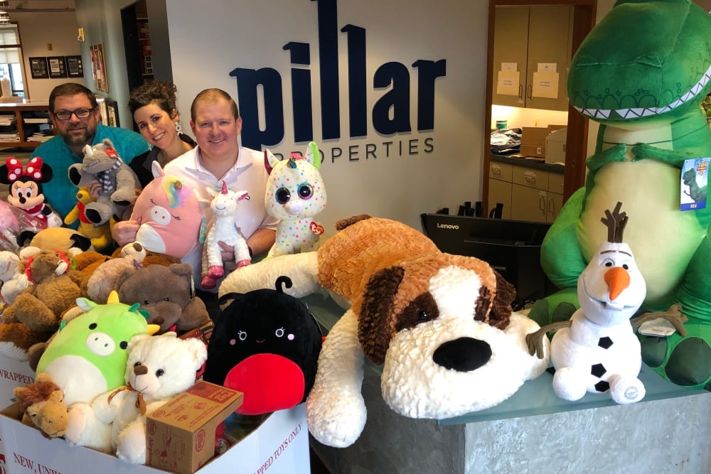 Donated stuffed animals from Pillar Properties in Seattle, Washington
