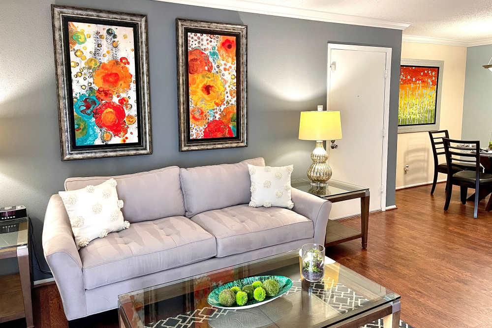 Stylish living room at The Abbey at Medical Center in San Antonio, Texas